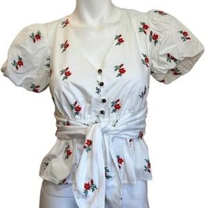 Maeve by Anthropologie Rose embroidered button down top.